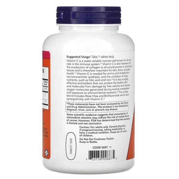 NOW Vitamin C-1000 with Rose Hips & Bioflavonoid, 250 таблеток CN12475 фото