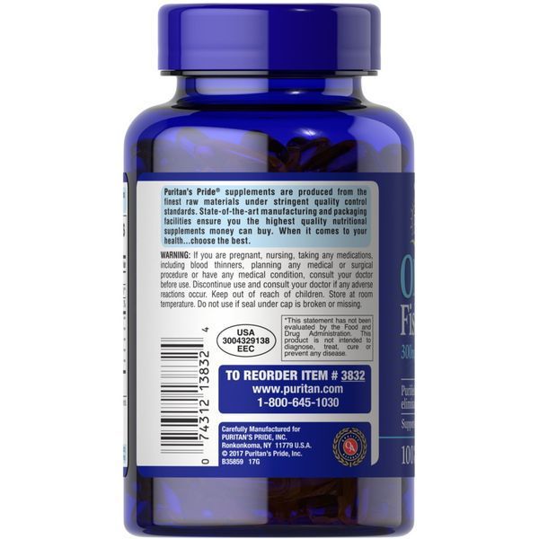 Puritan's Pride Omega 3 Fish Oil 1000 mg, 100 капсул CN2373 фото