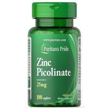 Puritan's Pride Zinc Picolinate 25 mg, 100 каплет CN6653 фото