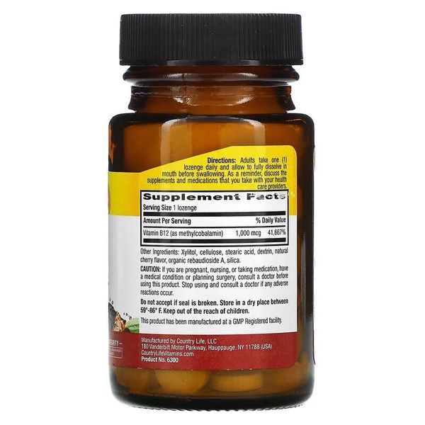 Country Life Methyl B12 1000 mcg, 60 льодяників - Вишня CN14517-1 фото