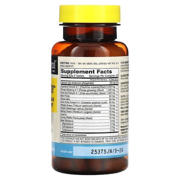 Mason Natural Super Energy with Guarana, Panax Ginseng & Kola Nut, 60 таблеток CN13508 фото