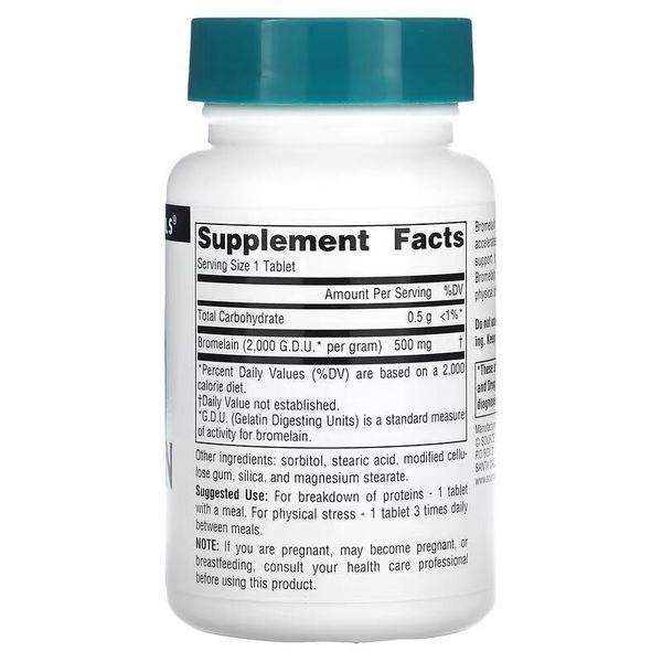 Source Naturals Bromelain 2000 GDU/g 500 mg, 60 таблеток CN12607 фото