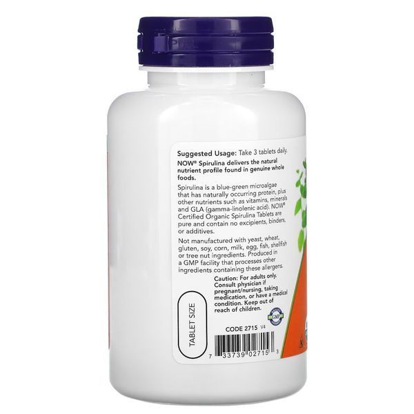NOW Spirulina 1000 mg, 120 таблеток CN11667 фото