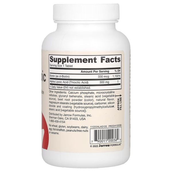 Jarrow Formulas Alpha Lipoic Sustain with Biotin, 60 таблеток CN16585 фото