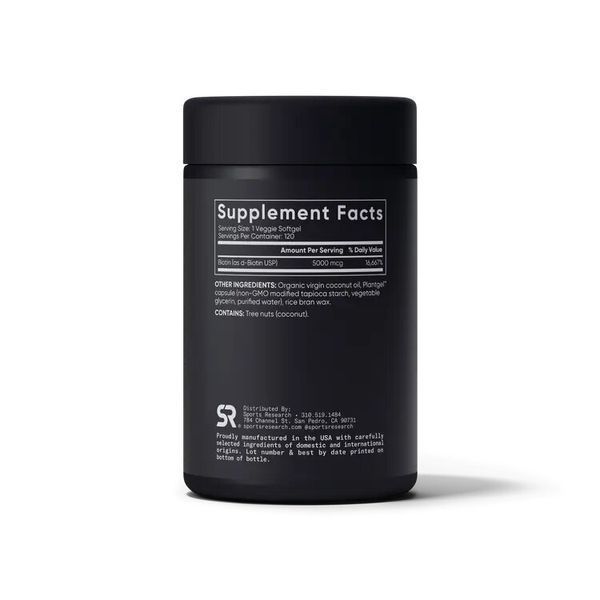 Sports Research Biotin 5000 mcg, 120 капсул CN16643 фото