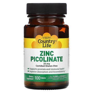 Country Life Zinc Picolinate 25 mg, 100 таблеток CN10486 фото