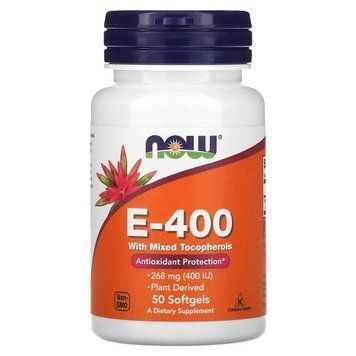 NOW Vitamin E-400 with Mixed Tocopherols, 50 капсул CN12653 фото