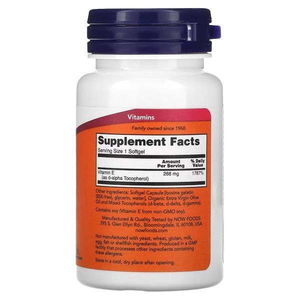 NOW Vitamin E-400 with Mixed Tocopherols, 50 капсул CN12653 фото