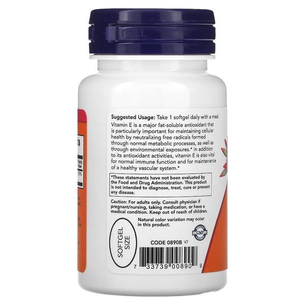 NOW Vitamin E-400 with Mixed Tocopherols, 50 капсул CN12653 фото