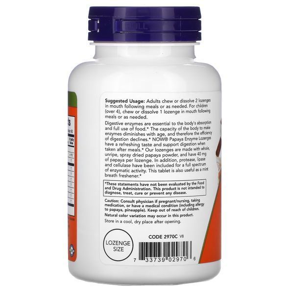 NOW Papaya Enzymes, 180 жувальних таблеток CN4508 фото