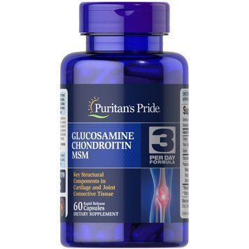 Puritan's Pride Chondroitin Glucosamine MSM 3 Per Day Formula, 60 капсул CN5465 фото