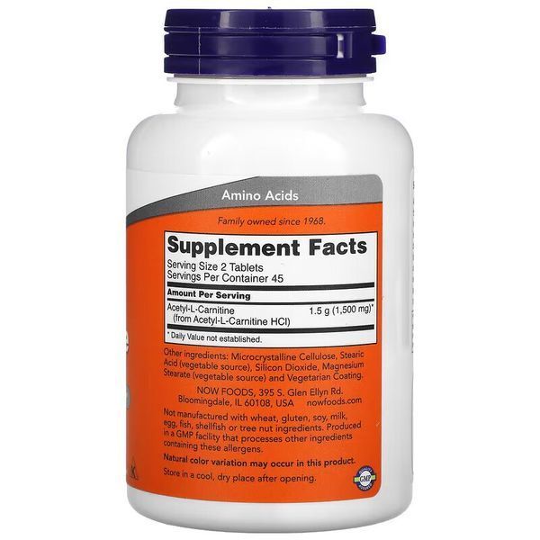 NOW Acetyl-L-Carnitine 750 mg, 90 таблеток CN11450 фото