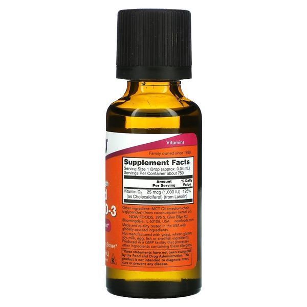 NOW Vitamin D3 Extra Strength, 30 мл CN12508 фото