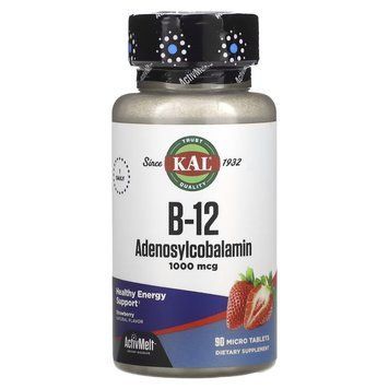 KAL Vitamin B-12 Adenosylcobalamin 1000 mcg, 90 микро таблеток - Клубника CN16532 фото