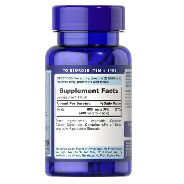 Puritan's Pride Folic Acid 400 mcg, 250 таблеток CN12886 фото
