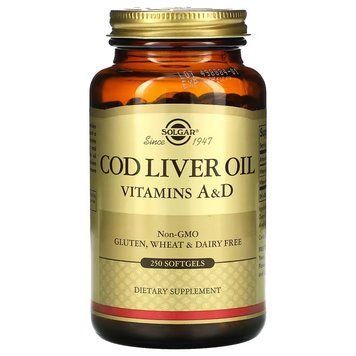 Solgar Cod Liver Oil Vitamin A & D, 250 капсул CN12369 фото