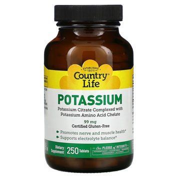 Country Life Potassium 99 mg, 250 таблеток CN13278 фото