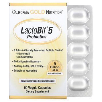 California Gold Nutrition LactoBif 5 Probiotics, 60 вегакапсул CN9701 фото