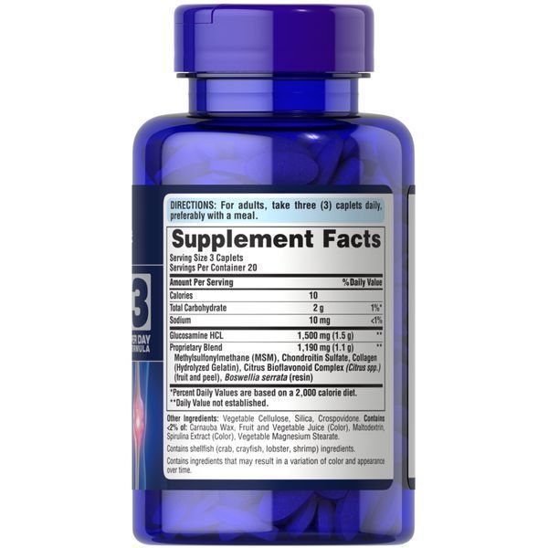Puritan's Pride Chondroitin Glucosamine MSM 3 Per Day Formula, 60 каплет CN2823 фото