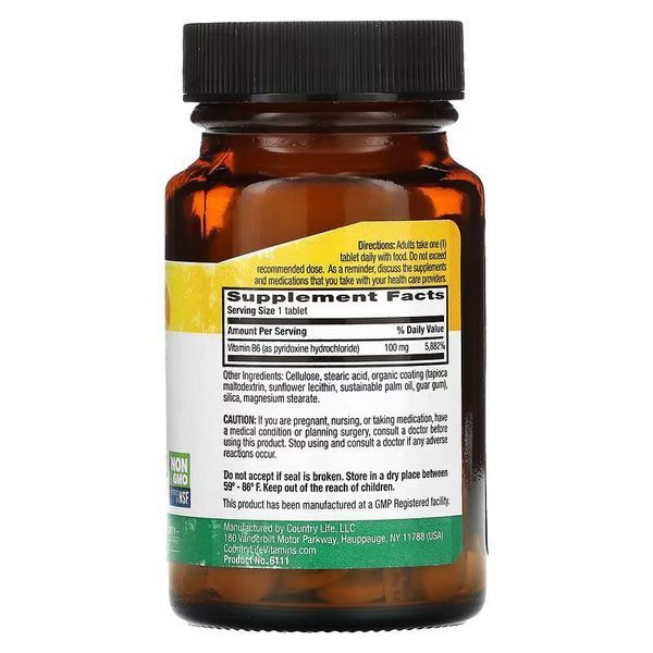 Country Life Vitamin B6 100 mg, 100 таблеток CN13279 фото