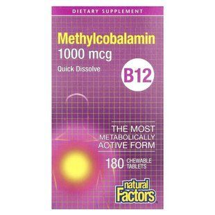 Natural Factors Methylcobalamin 1000 mcg, 180 жувальних таблеток CN16755 фото