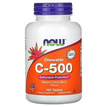 NOW Vitamin C-500, 100 жевательных таблеток - Вишня CN12477 фото