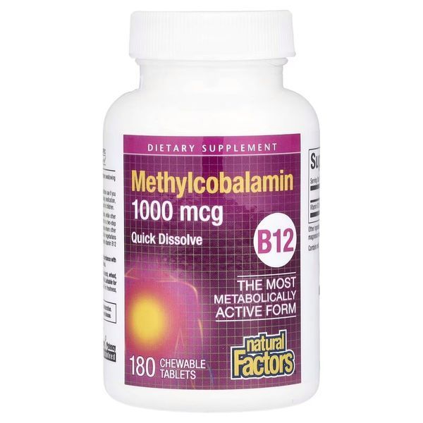 Natural Factors Methylcobalamin 1000 mcg, 180 жувальних таблеток CN16755 фото