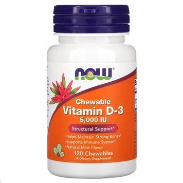 NOW Vitamin D3 5000 IU, 120 жевательных таблеток CN6233 фото