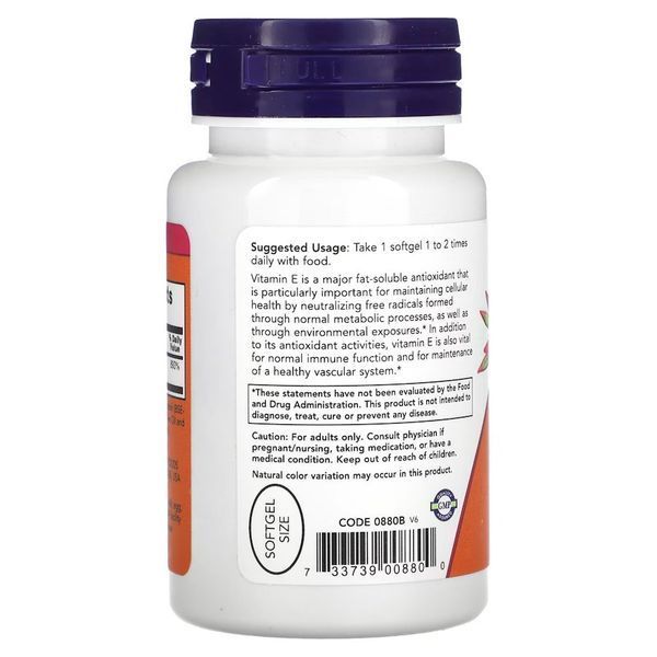 NOW Vitamin E-200 with Mixed Tocopherols, 100 капсул CN13972 фото