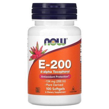 NOW Vitamin E-200 D-Alpha Tocopheryl, 100 капсул CN13416 фото