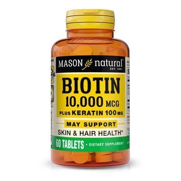 Mason Natural Biotin 10000 mcg Plus Keratin, 60 таблеток CN11219 фото