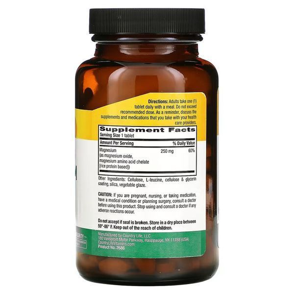 Country Life Chelated Magnesium 250 mg, 180 таблеток CN13284 фото