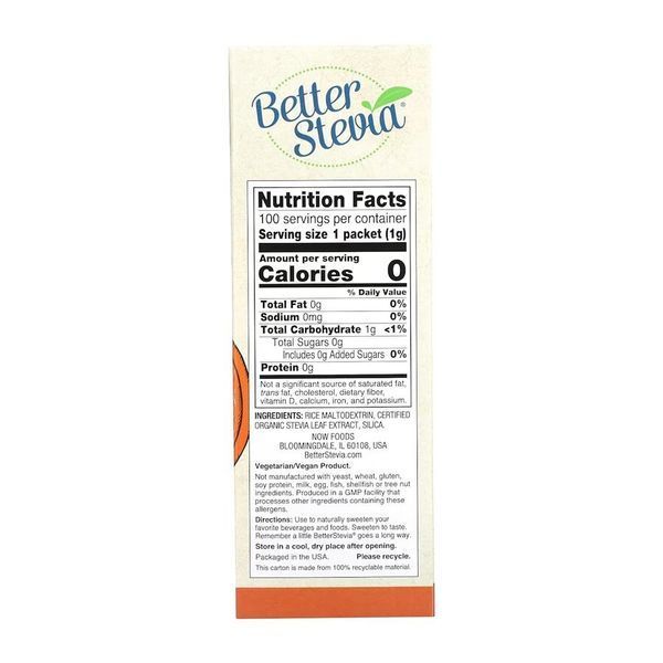 NOW Better Stevia Packets Original, 100 пакетиков CN12650 фото