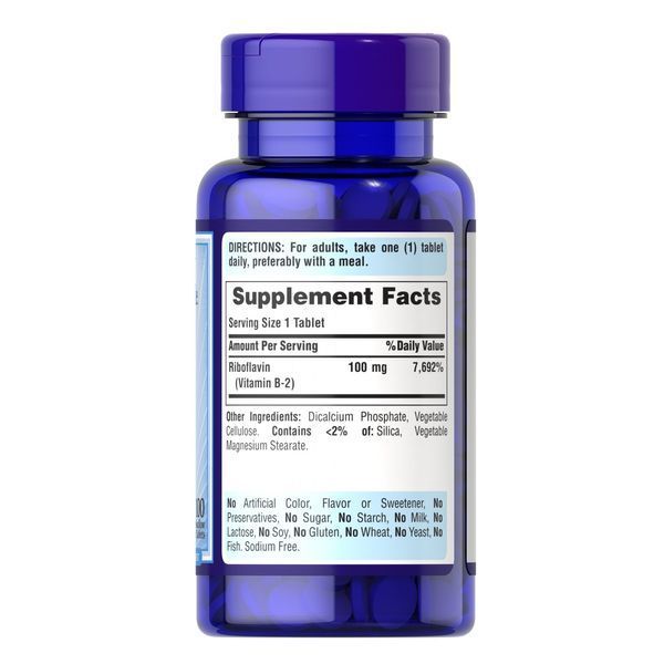 Puritan's Pride Vitamin B-2 100 mg, 100 таблеток CN13122 фото