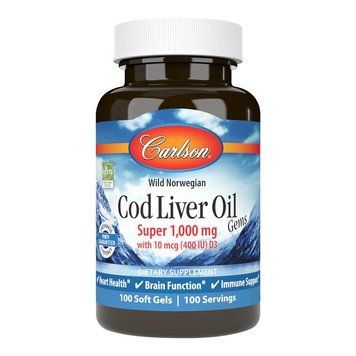 Carlson Labs Cod Liver Oil Gems Super 1000 mg, 100 капсул CN6994 фото