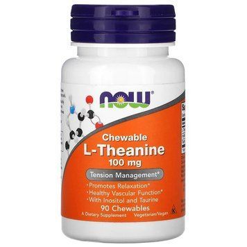 NOW L-Theanine 100 mg, 90 жевательных таблеток CN8700 фото