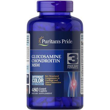 Puritan's Pride Chondroitin Glucosamine MSM 3 Per Day Formula, 480 каплет CN5464 фото