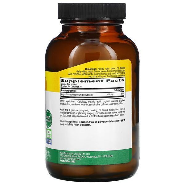 Country Life Chelated Magnesium Glycinate 400 mg, 90 таблеток CN13287 фото