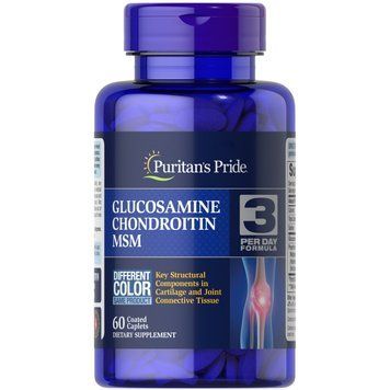 Puritan's Pride Chondroitin Glucosamine MSM 3 Per Day Formula, 60 каплет CN2823 фото