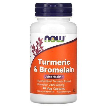 NOW Turmeric & Bromelain, 90 вегакапсул CN13473 фото