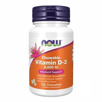 VIT D-3 5000 IU Chewable Mint - 120 loz (Повреждена банка) 2023-10-7763 фото