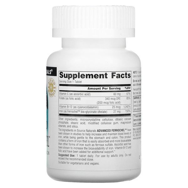 Source Naturals Advanced Ferrochel, 180 таблеток CN13544 фото