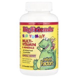 Natural Factors Big Friends Multi-Vitamin & Minerals, 60 жувальних таблеток CN16735 фото
