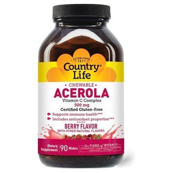Country Life Acerola 500 mg, 90 жувальних таблеток - Ягоди CN13351-1 фото