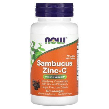 NOW Sambucus Zinc-C, 60 леденцов CN13391 фото