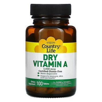 Country Life Dry Vitamin A 10000 IU, 100 таблеток CN10554 фото