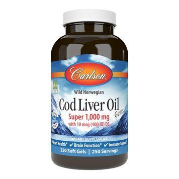 Carlson Labs Cod Liver Oil Gems Super 1000 mg, 250 капсул CN6995 фото