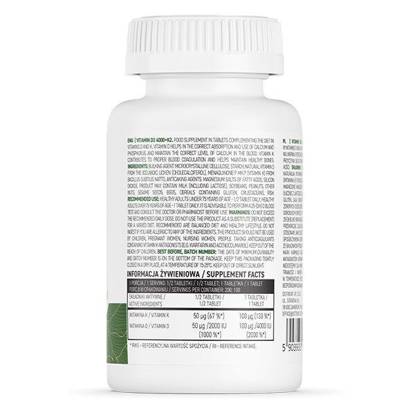 OstroVit Vege Vitamin D3 4000 +K2, 100 таблеток CN14461 фото