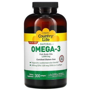 Country Life Omega-3 1000 mg, 300 капсул CN10607 фото