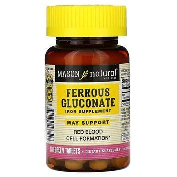 Mason Natural Ferrous Gluconate, 100 таблеток CN13482 фото